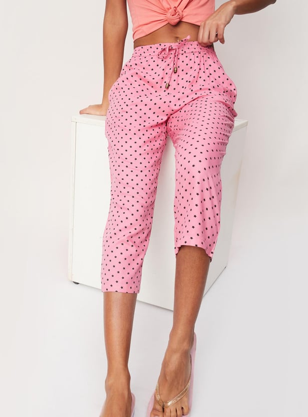 Women Star Printed Woven Capris