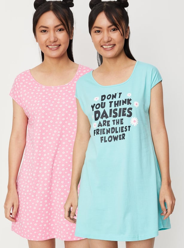 Women Assorted Print Chemise - Pack of 2