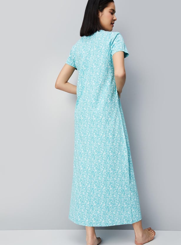 Women Floral Printed Pintuck Nightgown