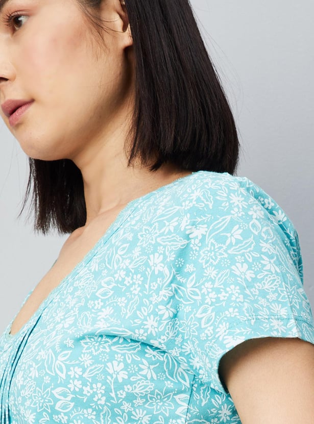 Women Floral Printed Pintuck Nightgown