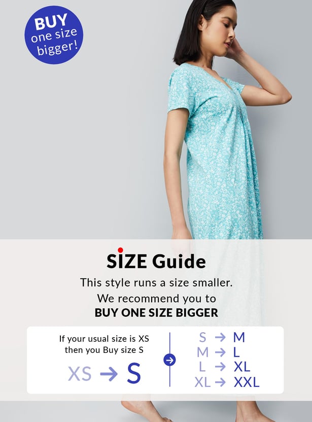 Women Floral Printed Pintuck Nightgown