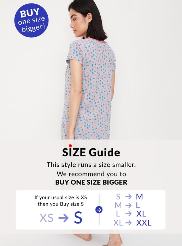 Women Printed Lace Neck Nightgown