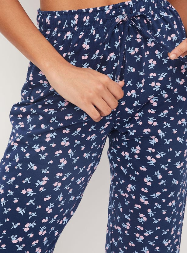 Women Floral Print Drawstring Capris