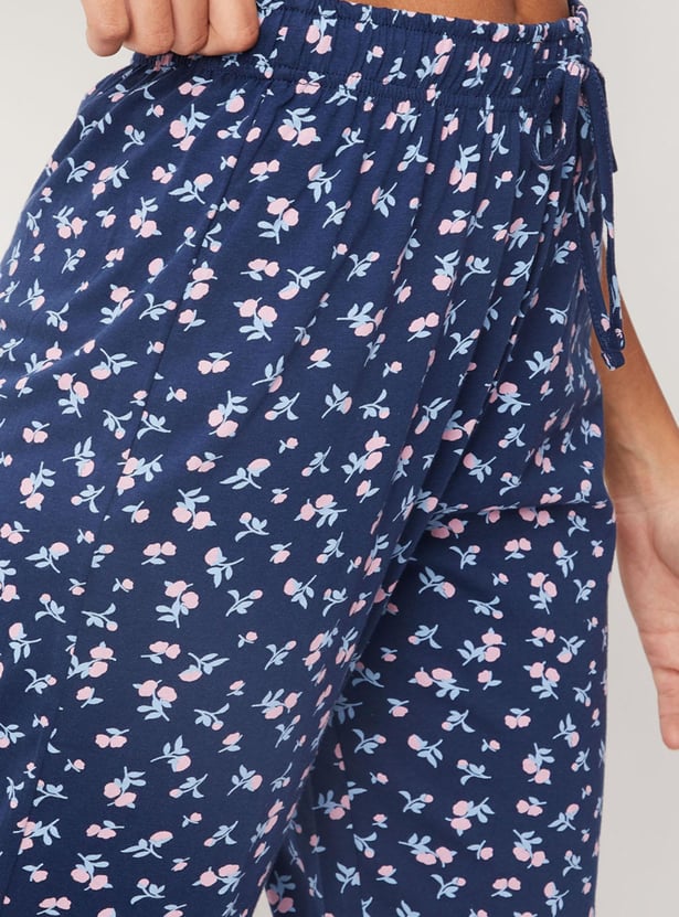 Women Floral Print Drawstring Capris