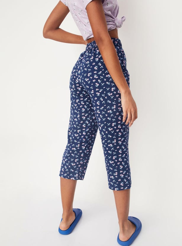 Women Floral Print Drawstring Capris
