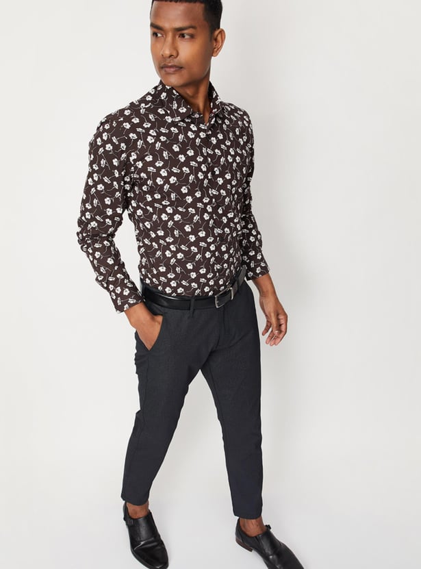 Men Floral Printed Slim Fit Formal Shirt