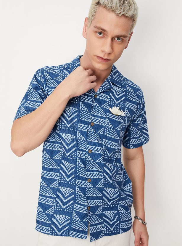 Men Block Print Resort Shirt Kurta