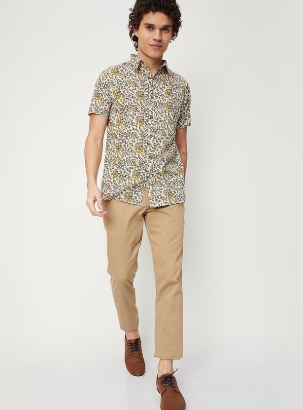 Men Kalamkari Printed Patch Pocket Short Kurta