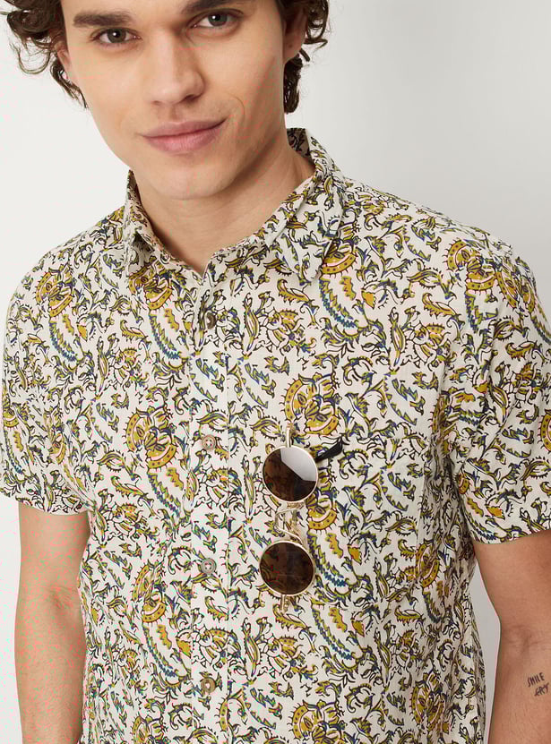 Men Kalamkari Printed Patch Pocket Short Kurta