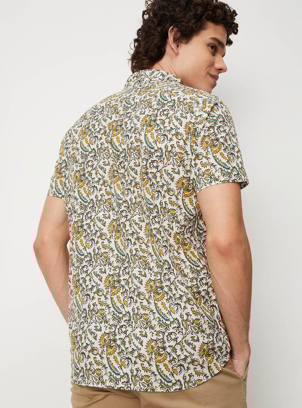 Men Kalamkari Printed Patch Pocket Short Kurta