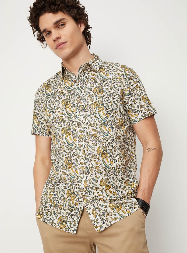 Men Kalamkari Printed Patch Pocket Short Kurta