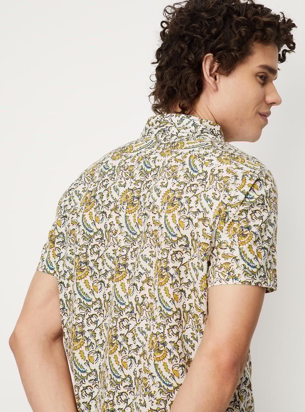 Men Kalamkari Printed Patch Pocket Short Kurta