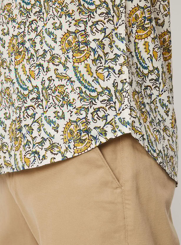 Men Kalamkari Printed Patch Pocket Short Kurta