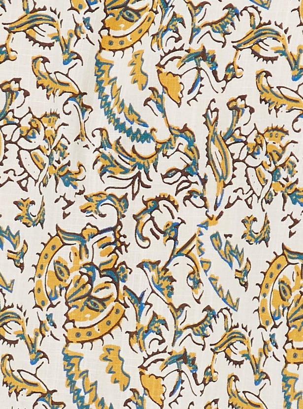 Men Kalamkari Printed Patch Pocket Short Kurta