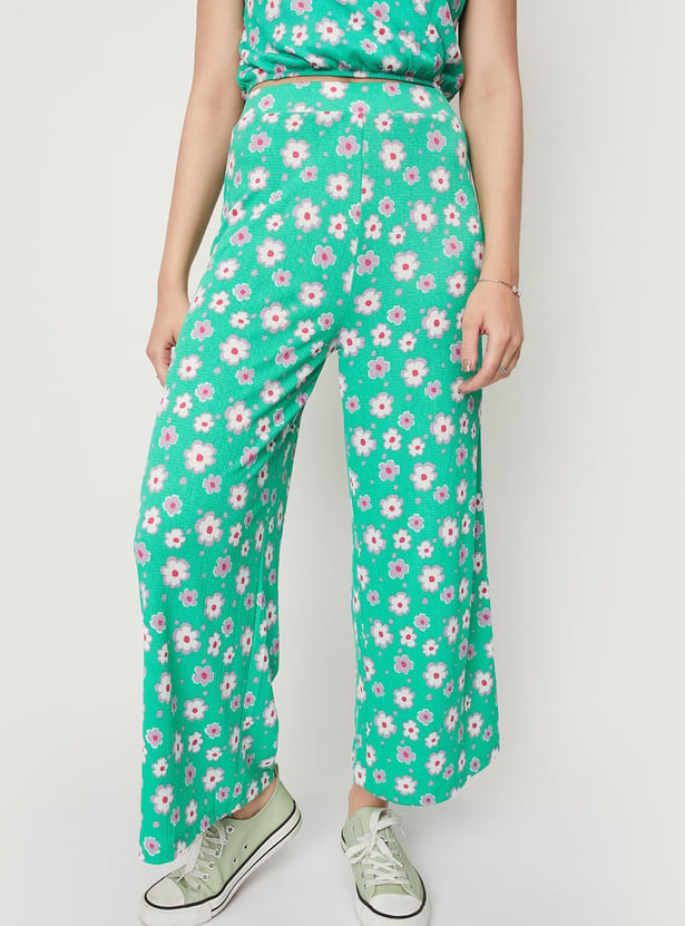 Women Floral Printed Flared Trousers