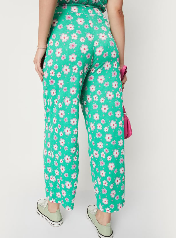 Women Floral Printed Flared Trousers