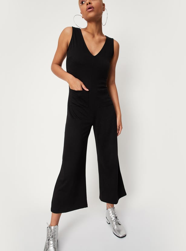 Women Solid Jumpsuit with Crop T-shirt