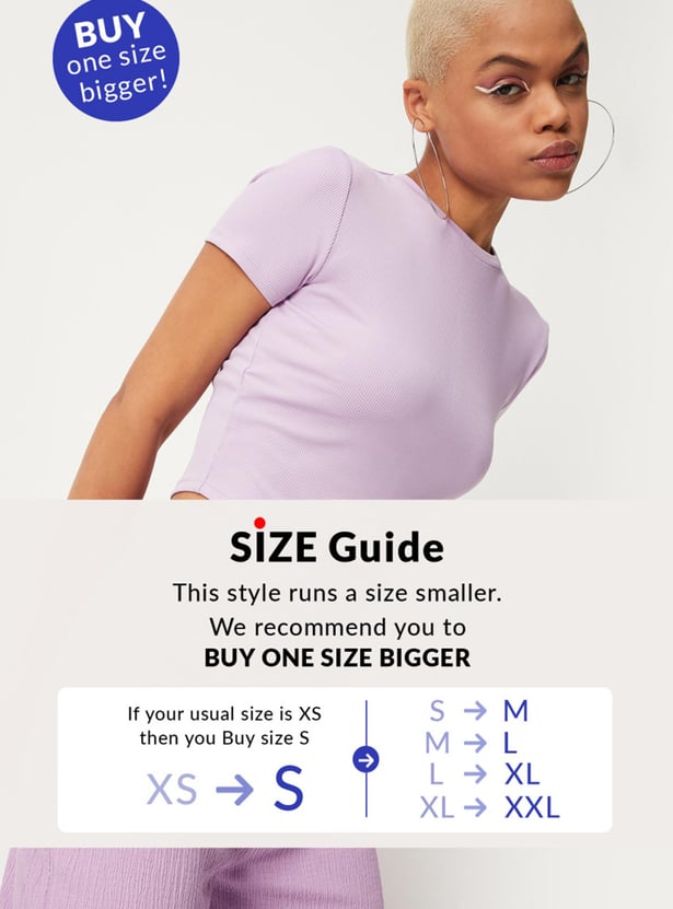 Women Textured Cutout Hem Crop T-shirt