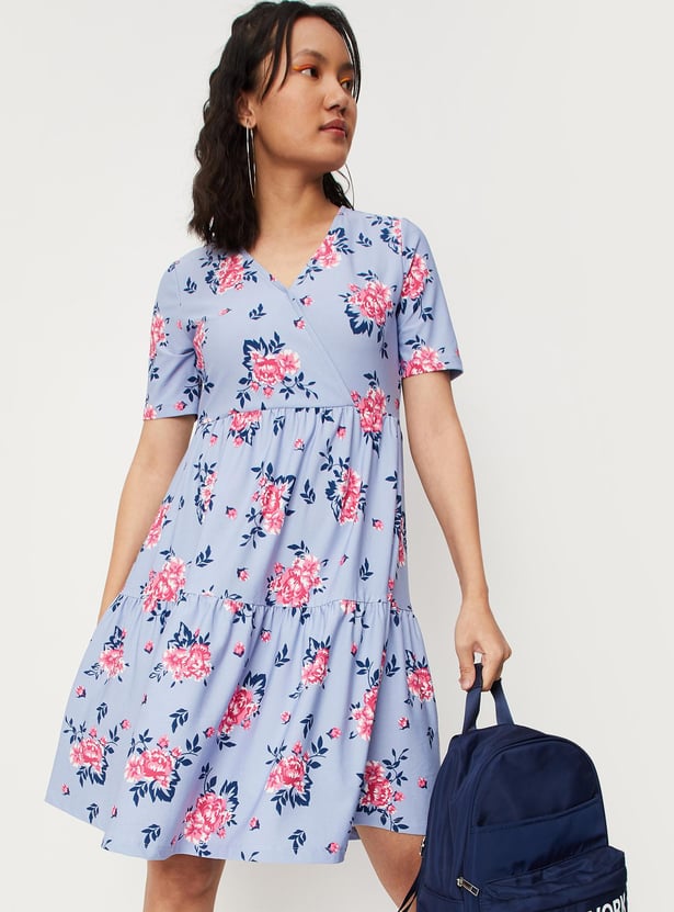 Women Floral Printed Tiered Dress