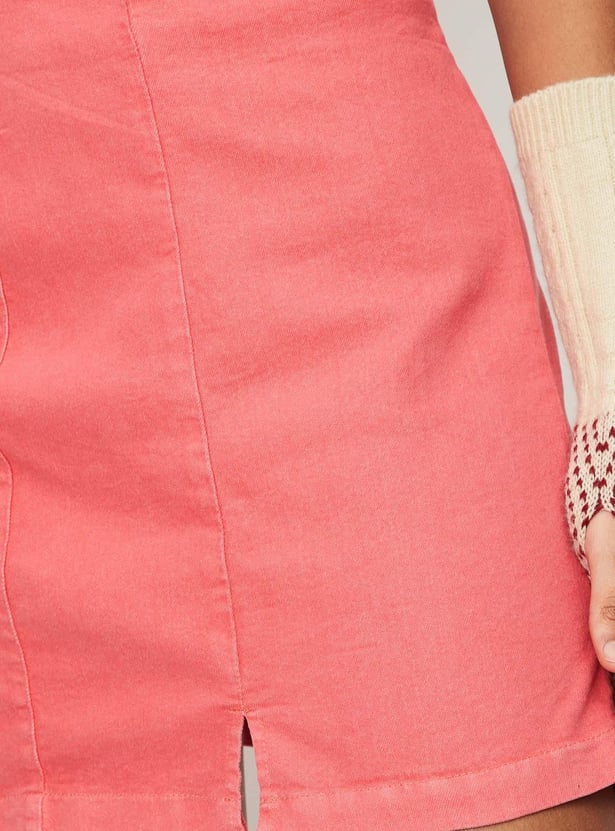 Women Solid Slit Hem Mini Skirt