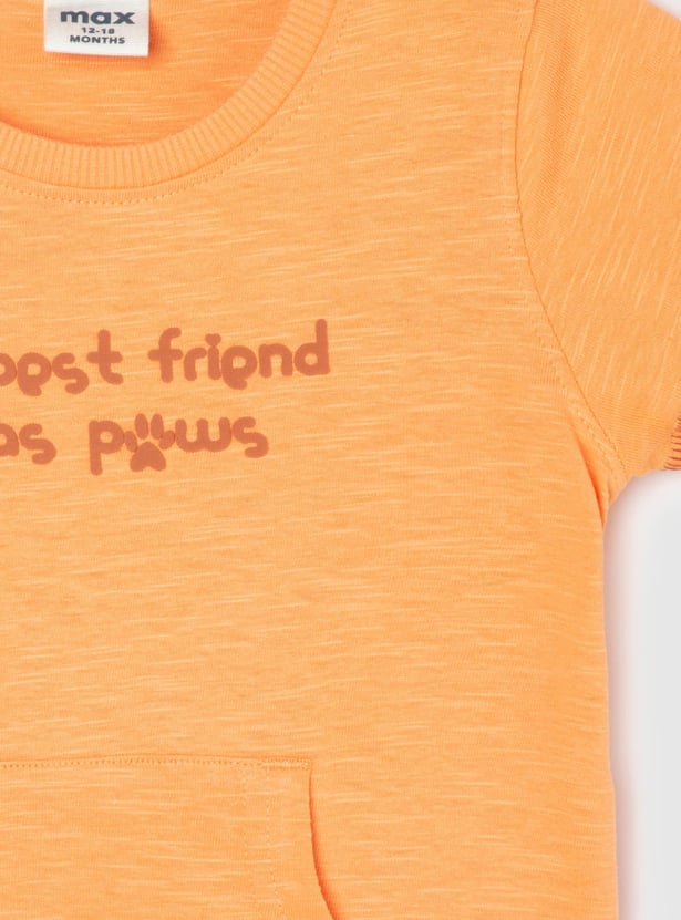 Boys Printed T-shirt with Kangaroo Pocket