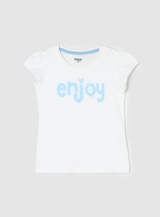 Girls Pure Cotton Typographic Printed Knit T-shirt