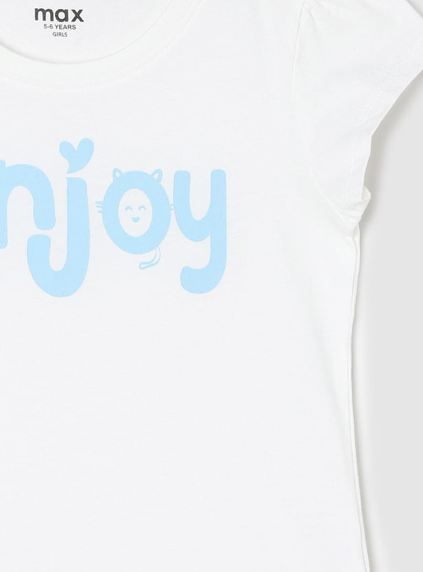 Girls Pure Cotton Typographic Printed Knit T-shirt