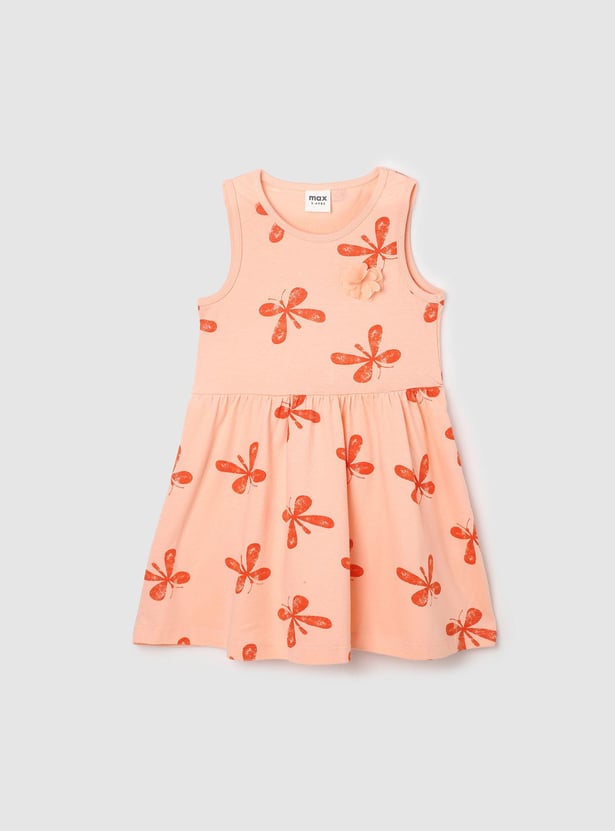 Girls Printed Sleeveless A-Line Dress