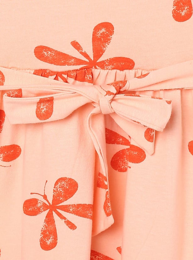 Girls Printed Sleeveless A-Line Dress