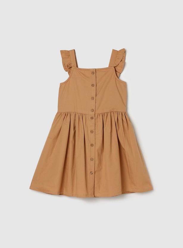 Girls Solid Front-Open A-Line Dress