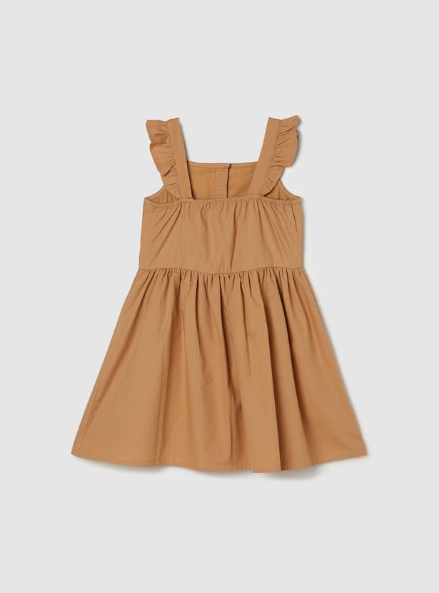 Girls Solid Front-Open A-Line Dress