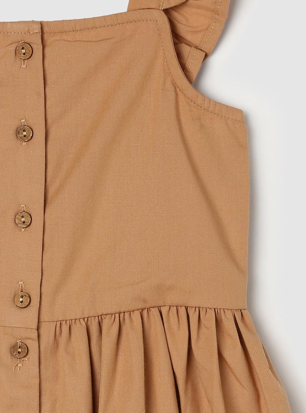 Girls Solid Front-Open A-Line Dress