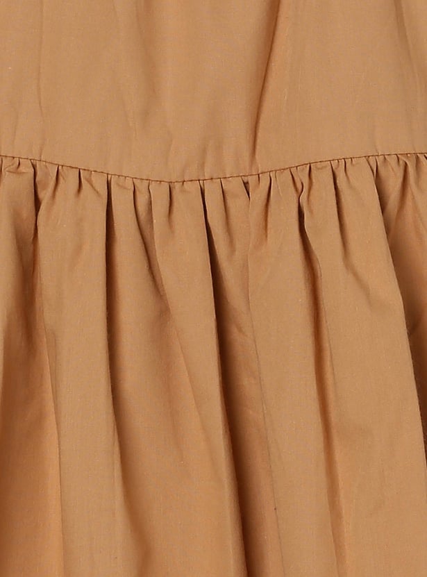 Girls Solid Front-Open A-Line Dress