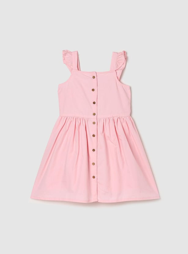 Girls Solid Front-Open A-Line Dress