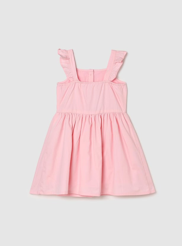 Girls Solid Front-Open A-Line Dress