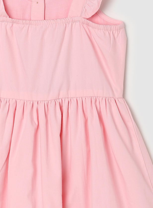 Girls Solid Front-Open A-Line Dress