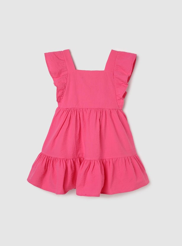 Girls Striped Ruffled Tiered Dress