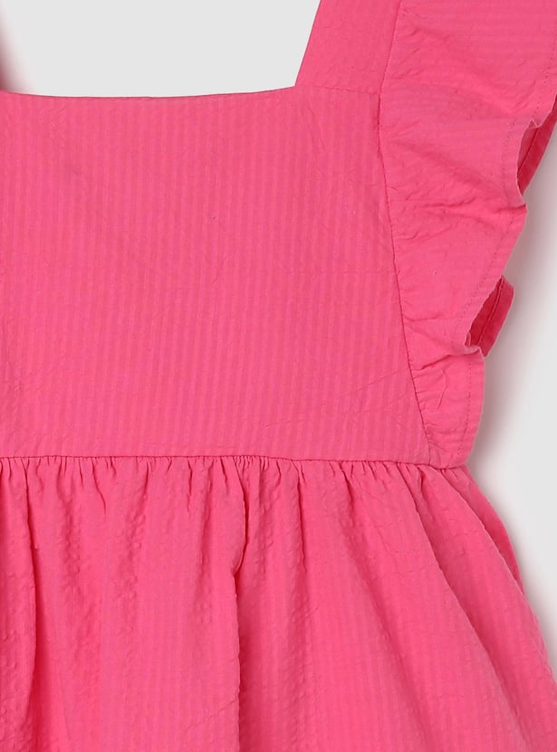 Girls Striped Ruffled Tiered Dress