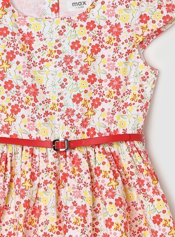 Girls Floral Printed A-line Dress