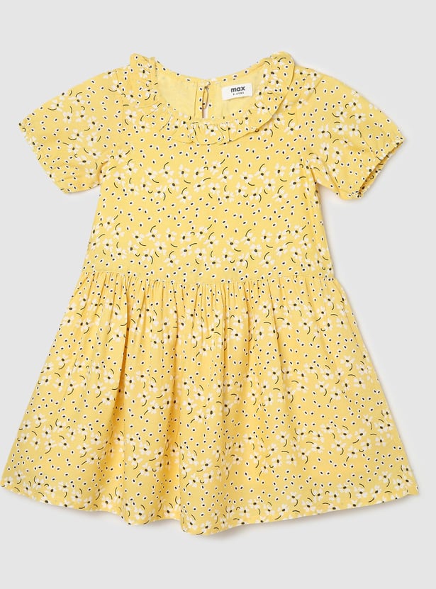 Girls Floral Printed Round Neck A-Line Dress