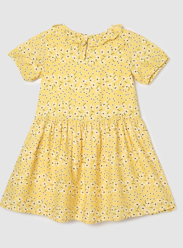 Girls Floral Printed Round Neck A-Line Dress