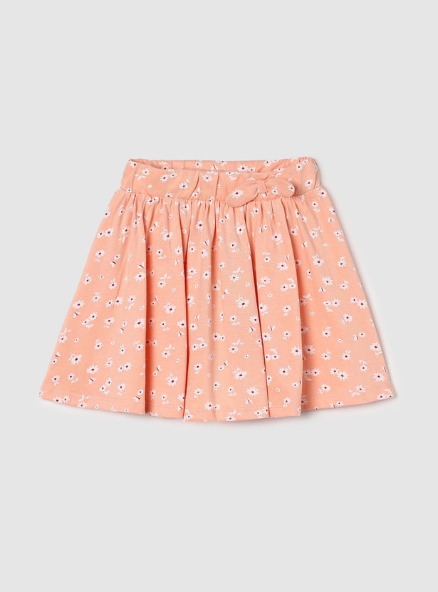 Girls Printed Bow-Detailed A-line Skirt