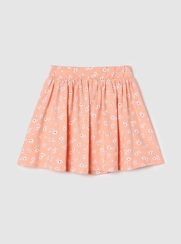 Girls Printed Bow-Detailed A-line Skirt
