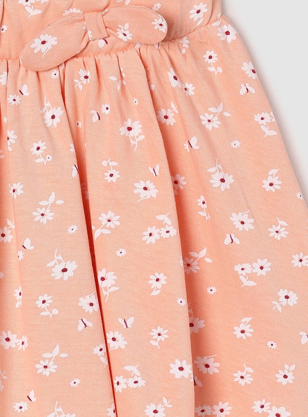 Girls Printed Bow-Detailed A-line Skirt