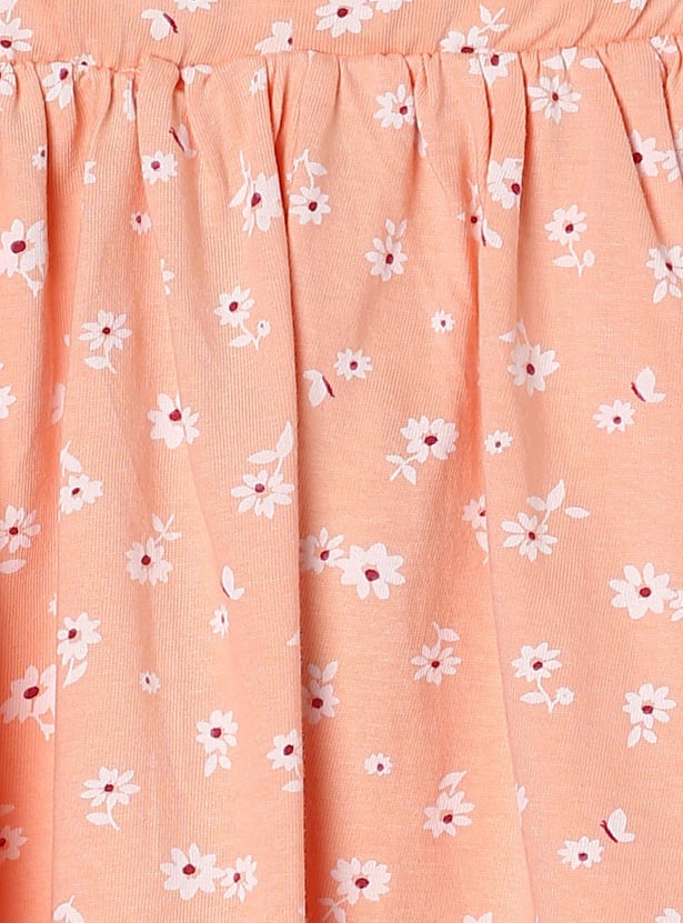 Girls Printed Bow-Detailed A-line Skirt
