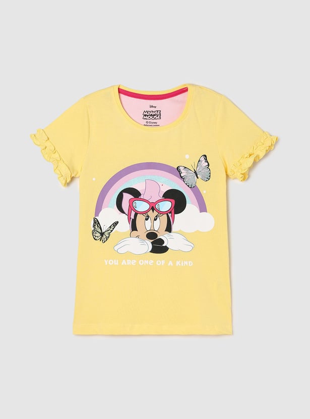Girls Minnie Mouse Printed Ruffled T-shirt