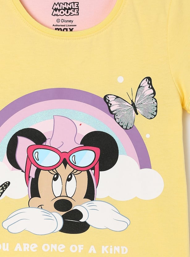Girls Minnie Mouse Printed Ruffled T-shirt