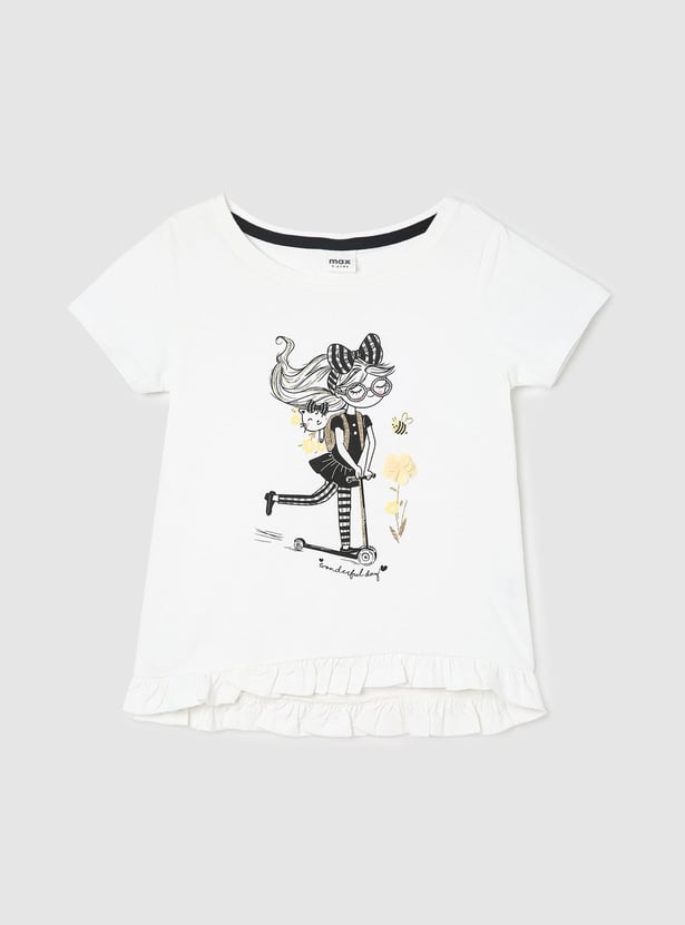 Girls Graphic T-shirt with Frill Hem