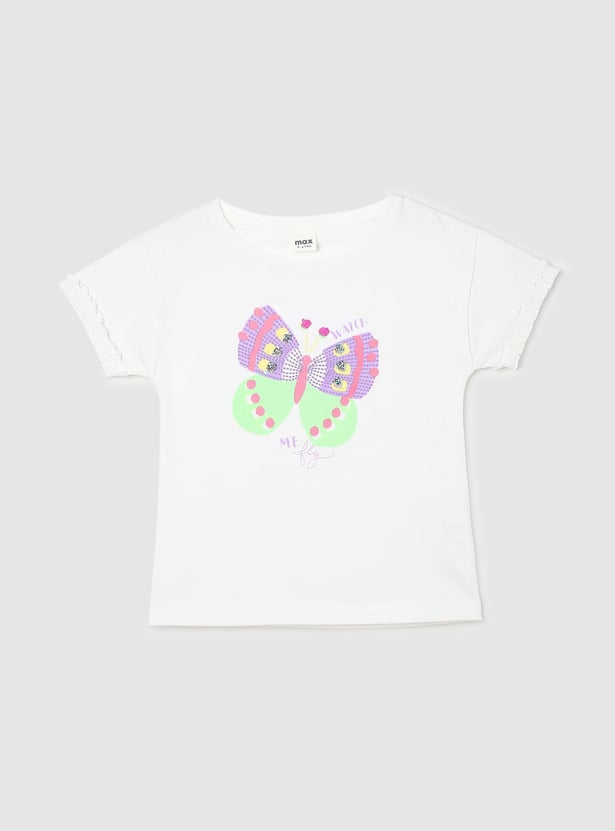 Girls Embellished T-shirt with Frill Trim