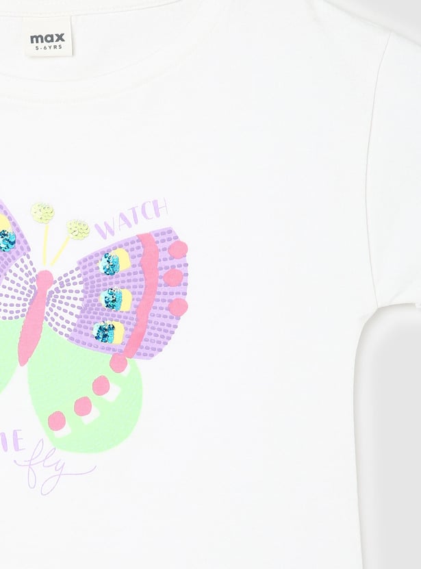 Girls Embellished T-shirt with Frill Trim